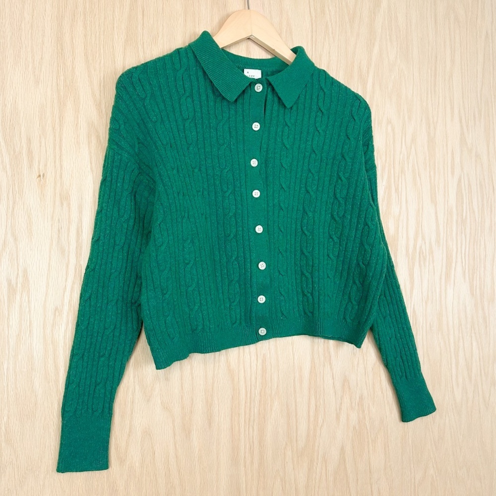 A New Day Green Cable Knit Cardigan Size L - Picture 2 of 6